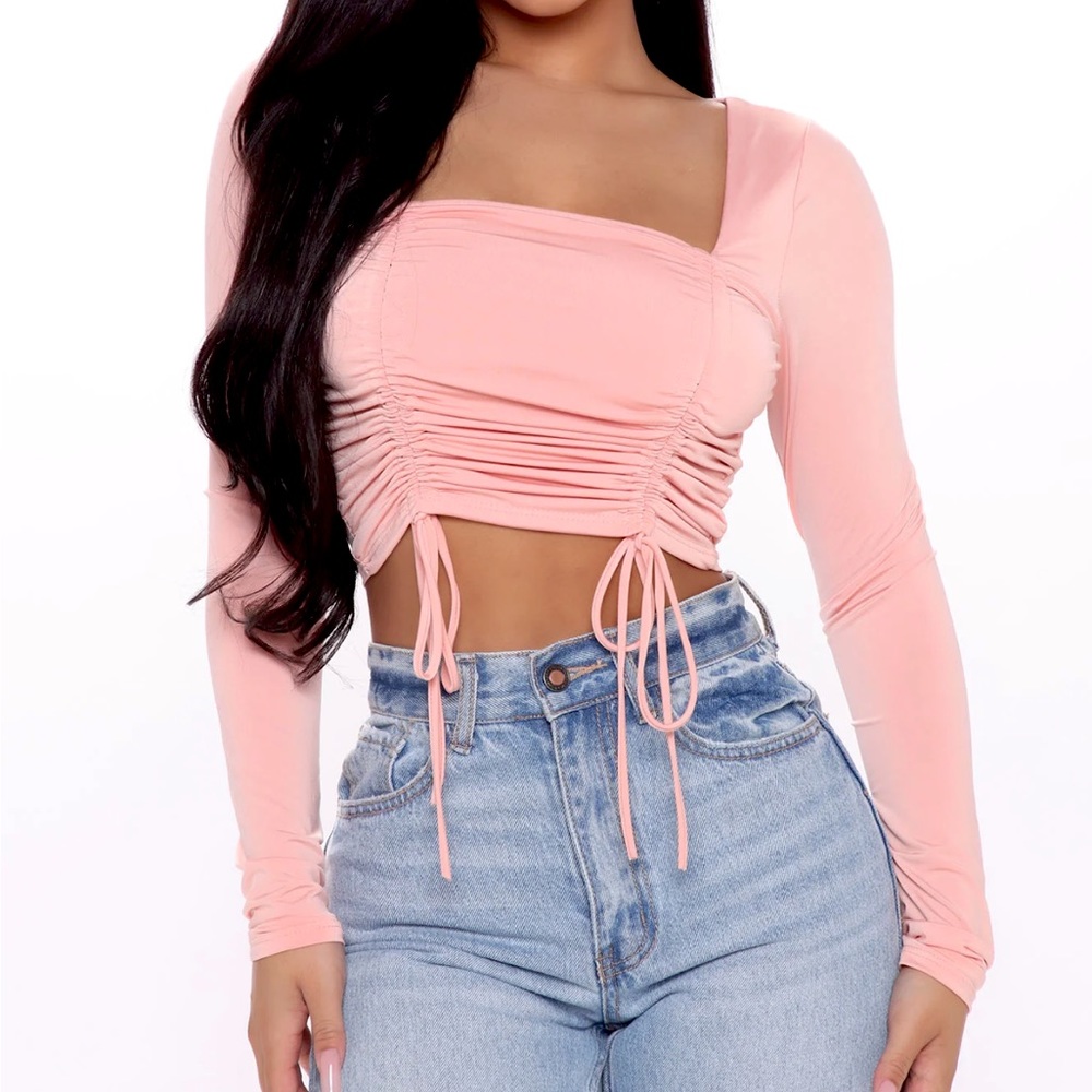 FASHION NOVA PINK LONG SLEEVE CROP TOP
